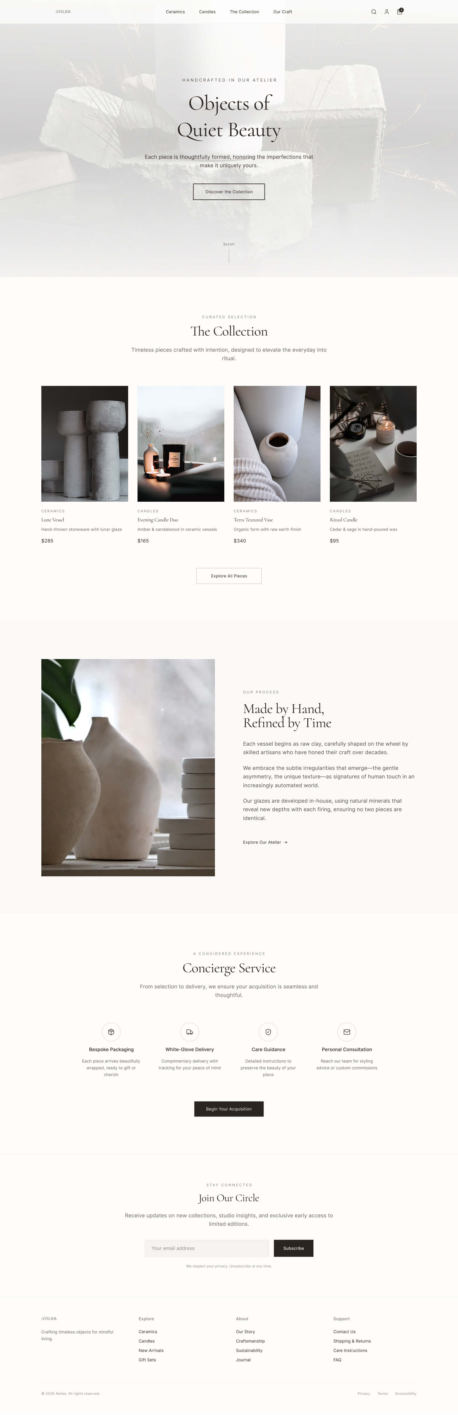 Atelier – Luxus kerámiák és gyertyák webáruháza — desktop látványterv